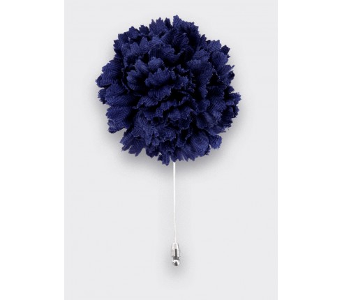 Navy Blue Herringbone Flower Lapel Pin - Cinabre Paris