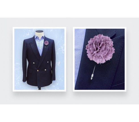 Mauve Herringbone Flower Lapel Pin - Cinabre Paris