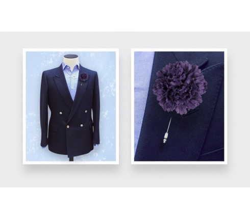 Plum Herringbone Flower Lapel Pin - Cinabre Paris