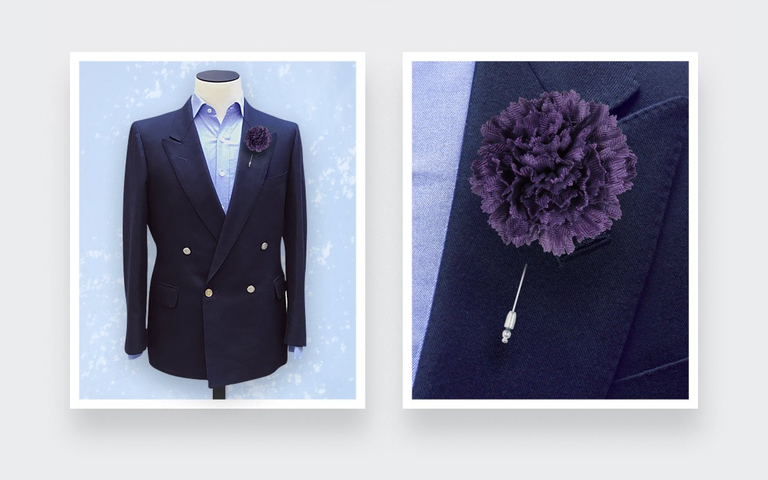 Plum Herringbone Flower Lapel Pin - Cinabre Paris