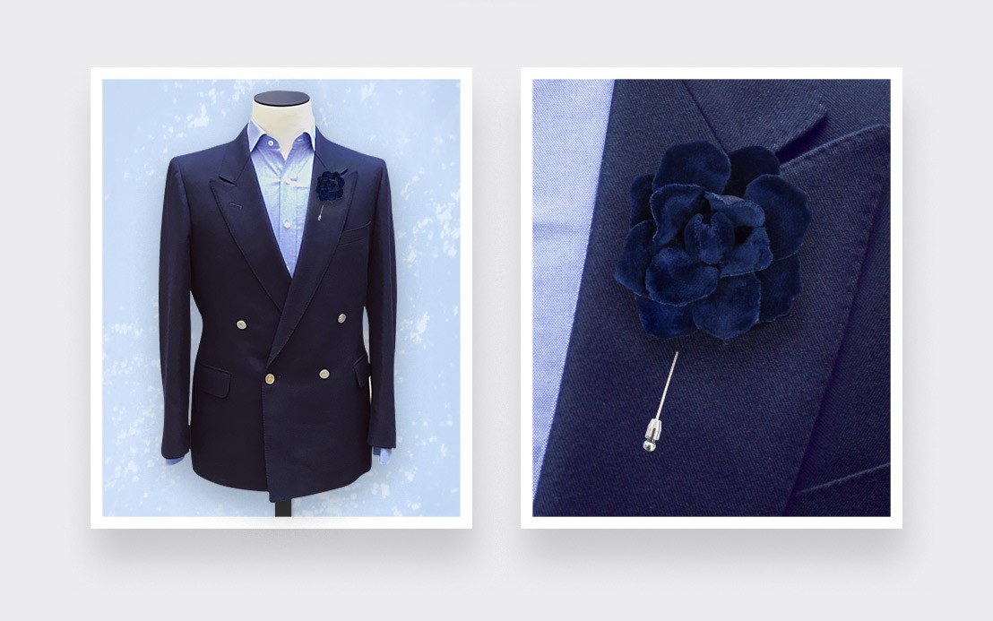 Royal Blue Velvet Gardenia Lapel Pin - Cinabre Paris