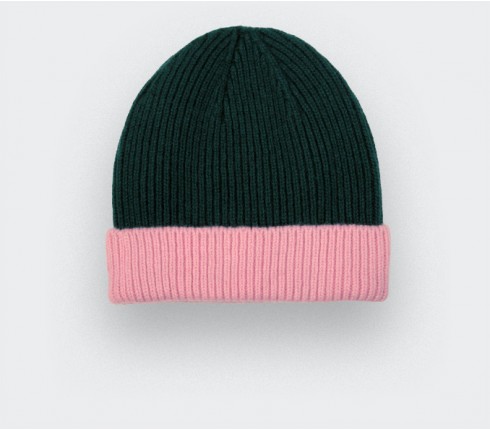 Green Pink Regenerated Cashmere Beanie - Made in France by Cinabre