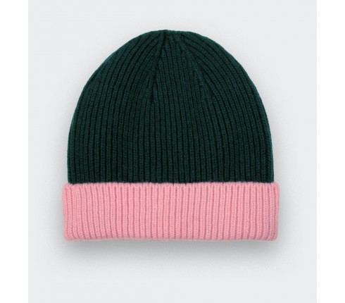 Green Pink Regenerated Cashmere Beanie - Made in France by Cinabre