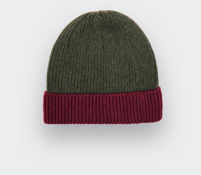 Burgundy Khaki Regenerated Cashmere Beanie - Made in France by Cinabre Paris