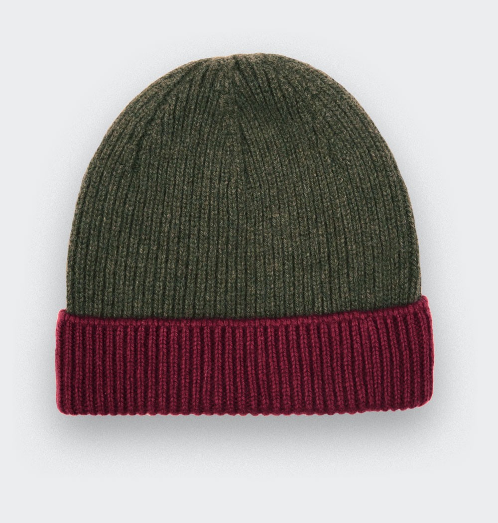 Burgundy Khaki Regenerated Cashmere Beanie - Made in France by Cinabre Paris