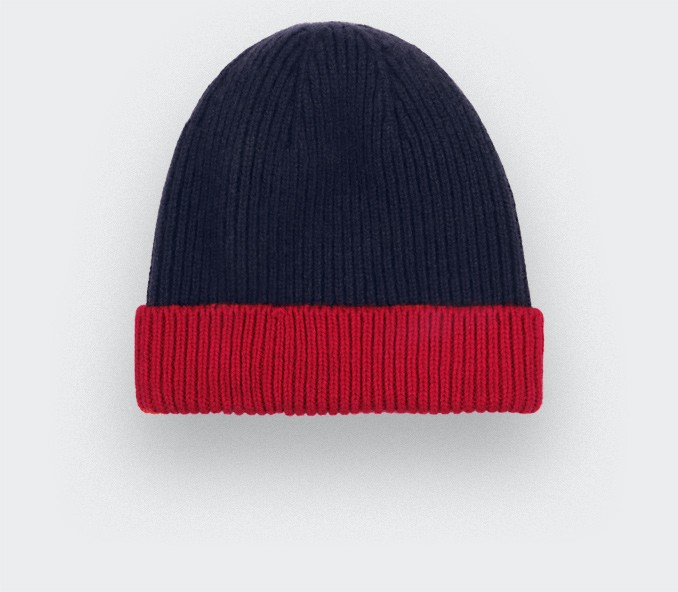 Navy Red Regenerated Cashmere Beanie - Made in France by Cinabre