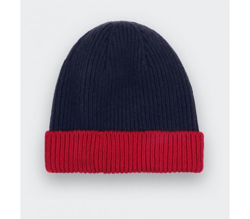 Navy Red Regenerated Cashmere Beanie - Made in France by Cinabre