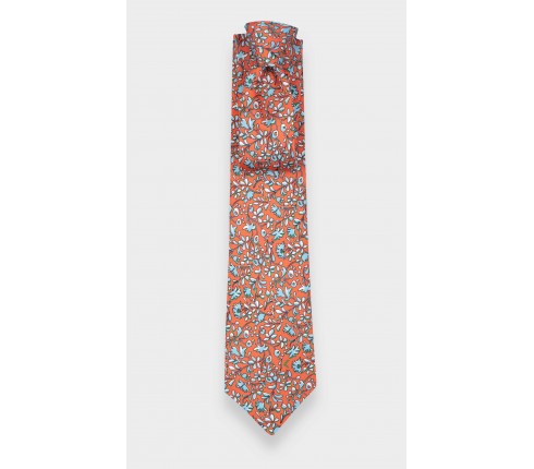 Orange Cinabre Flowery Tie - Cinabre Paris