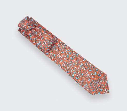 Orange Cinabre Flowery Tie - Cinabre Paris