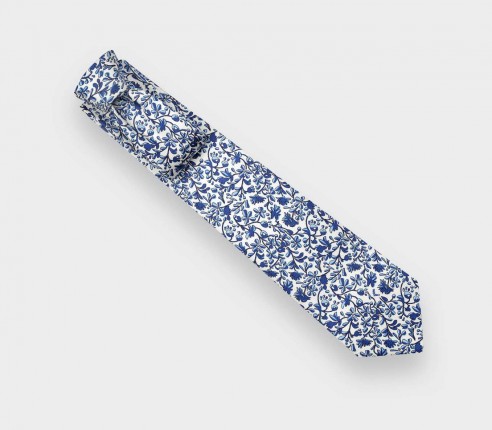 White Blue Cinabre Flowery Tie - Cinabre Paris