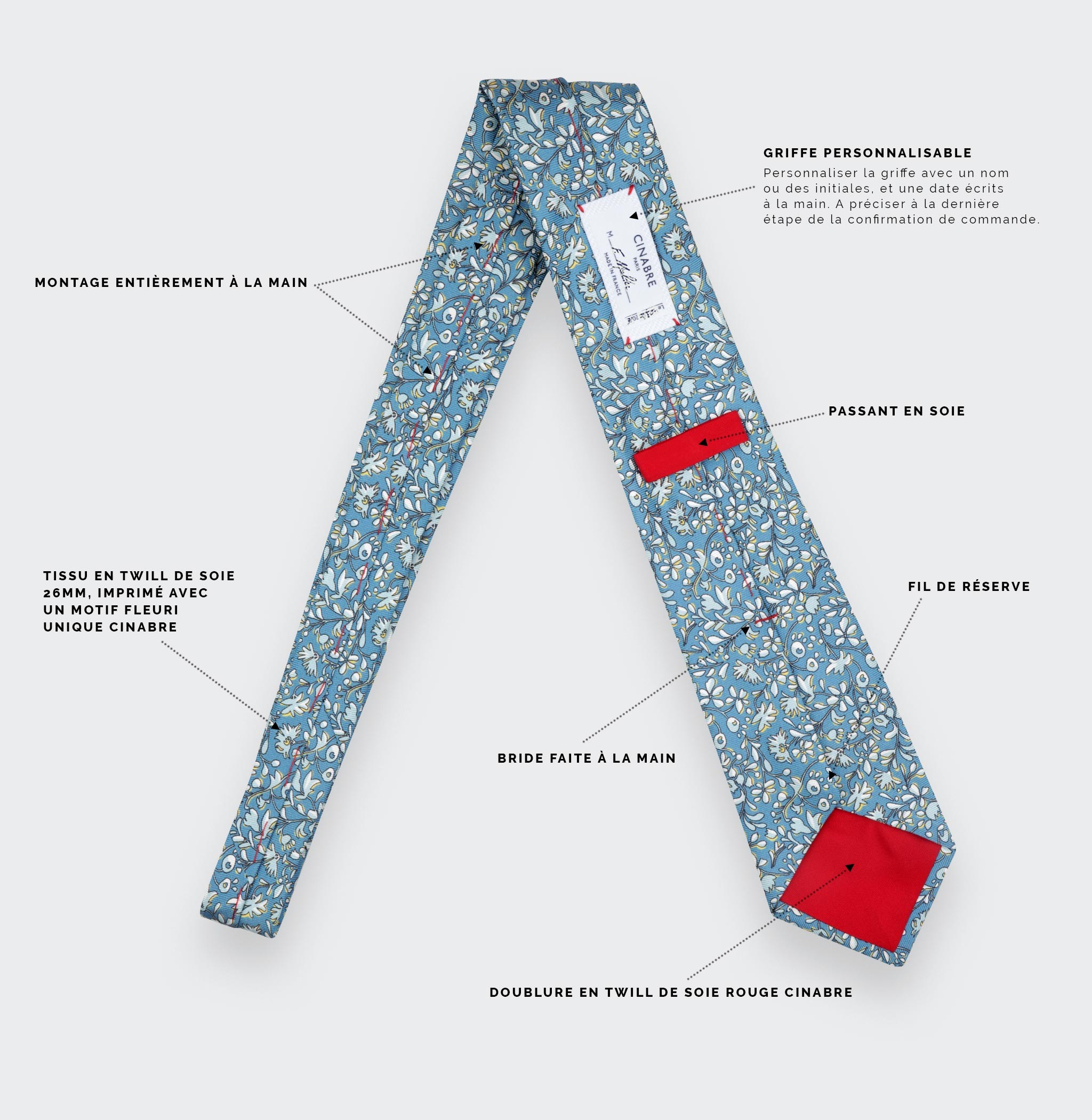 Blue grey Cinabre Flowery Tie - Cinabre Paris