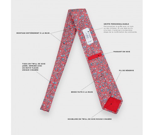 Red Coral Cinabre Flowery Tie - Cinabre Paris