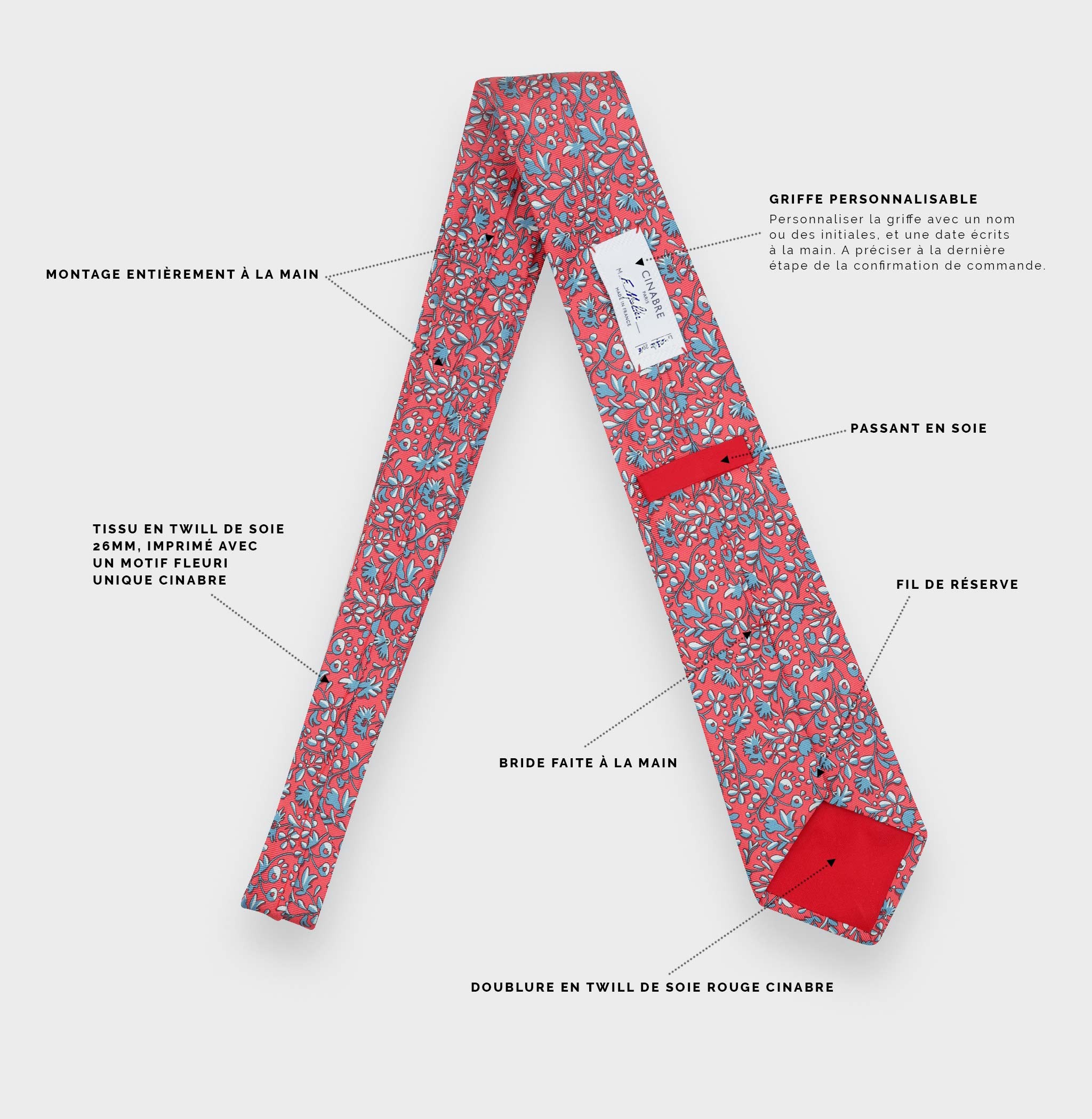 Red Coral Cinabre Flowery Tie - Cinabre Paris