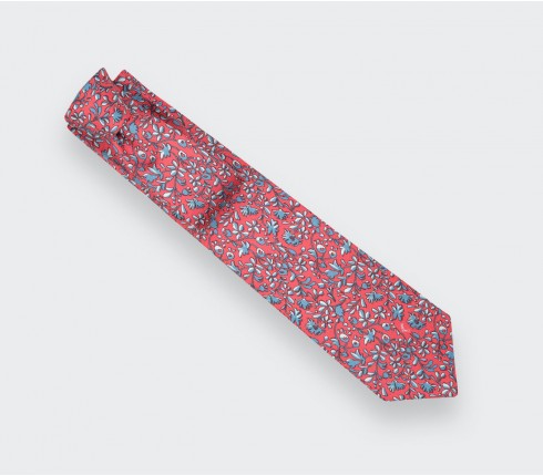 Red Coral Cinabre Flowery Tie - Cinabre Paris