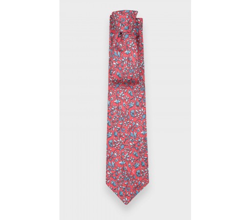 Red Coral Cinabre Flowery Tie - Cinabre Paris