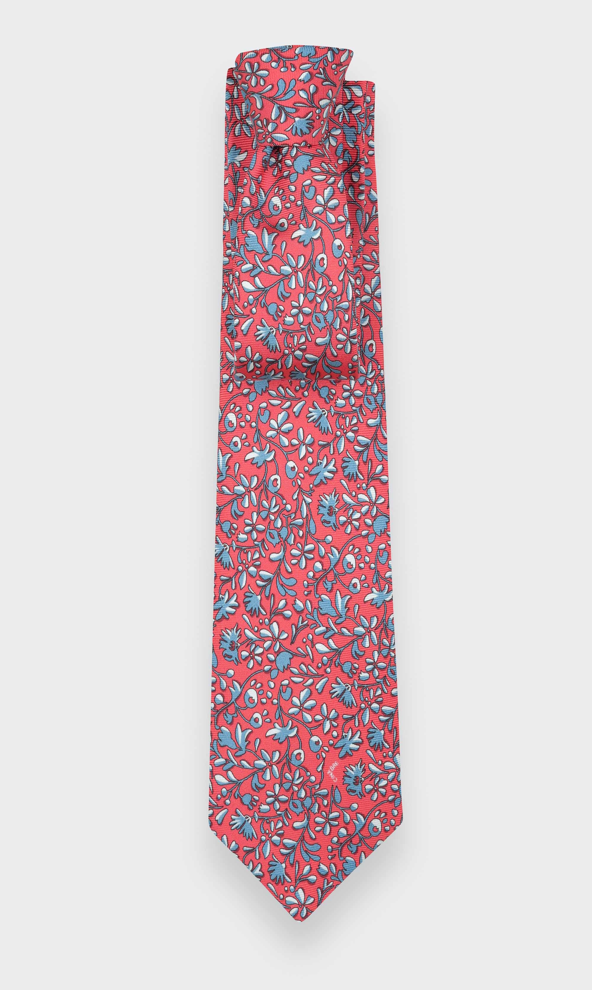 Red Coral Cinabre Flowery Tie - Cinabre Paris