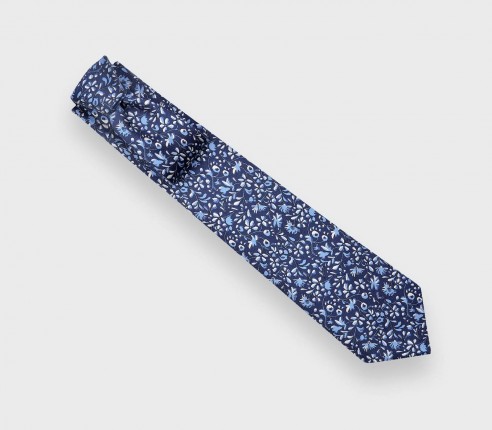 Navy Blue Cinabre Flowery Tie - Cinabre Paris