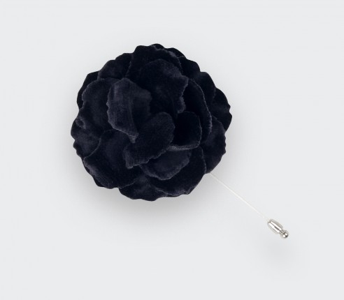 Navy Blue Velvet Rose Flower Lapel Pin - Cinabre Paris