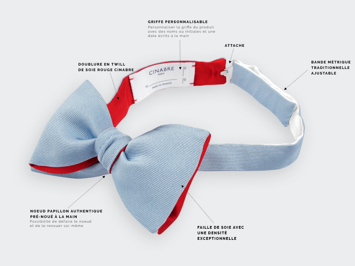 Light Blue Faille Bow Tie - Handmade in France by Cinabre Paris