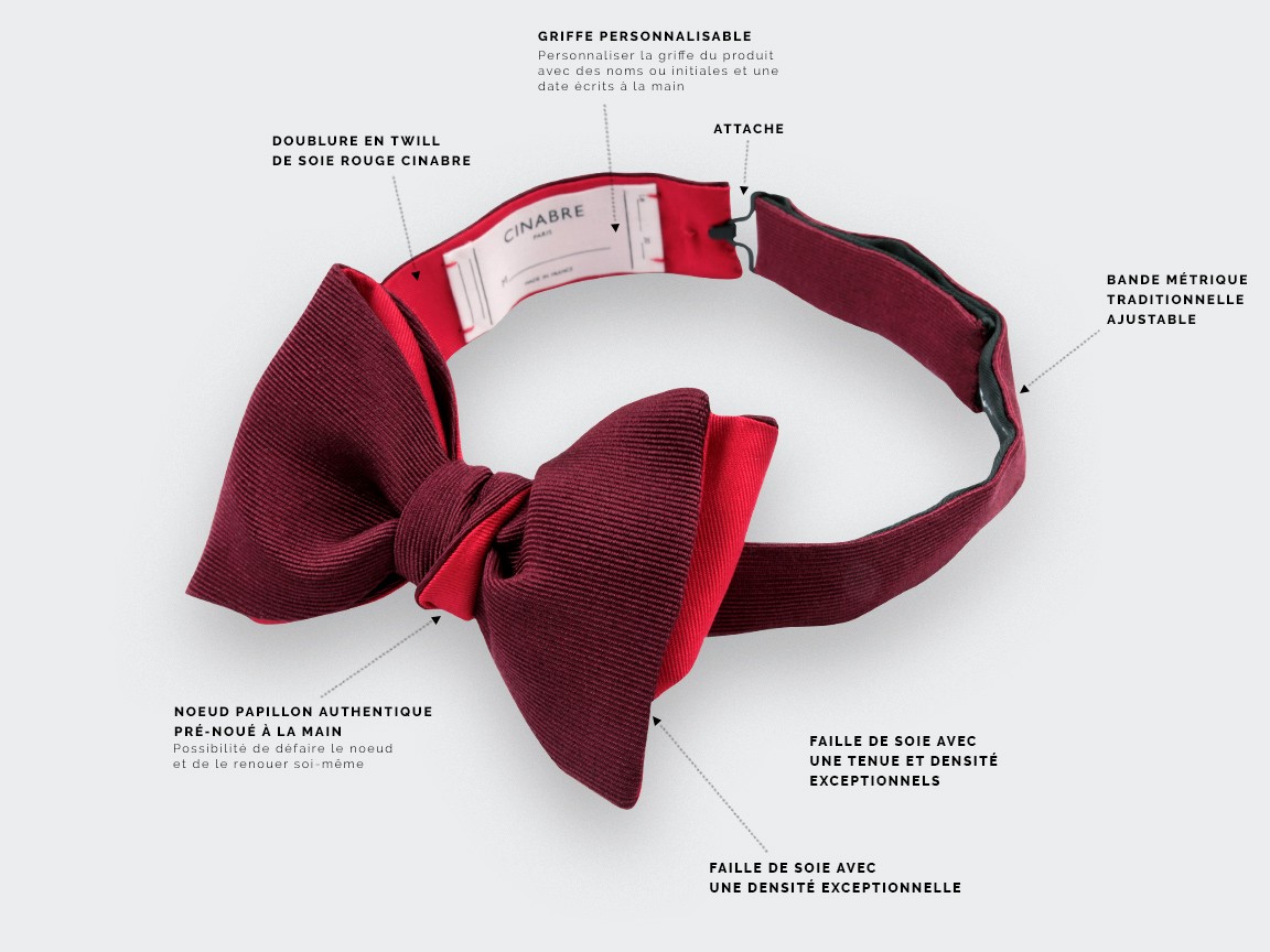 Burgundy Faille Bow Tie - handmade by Cinabre Paris