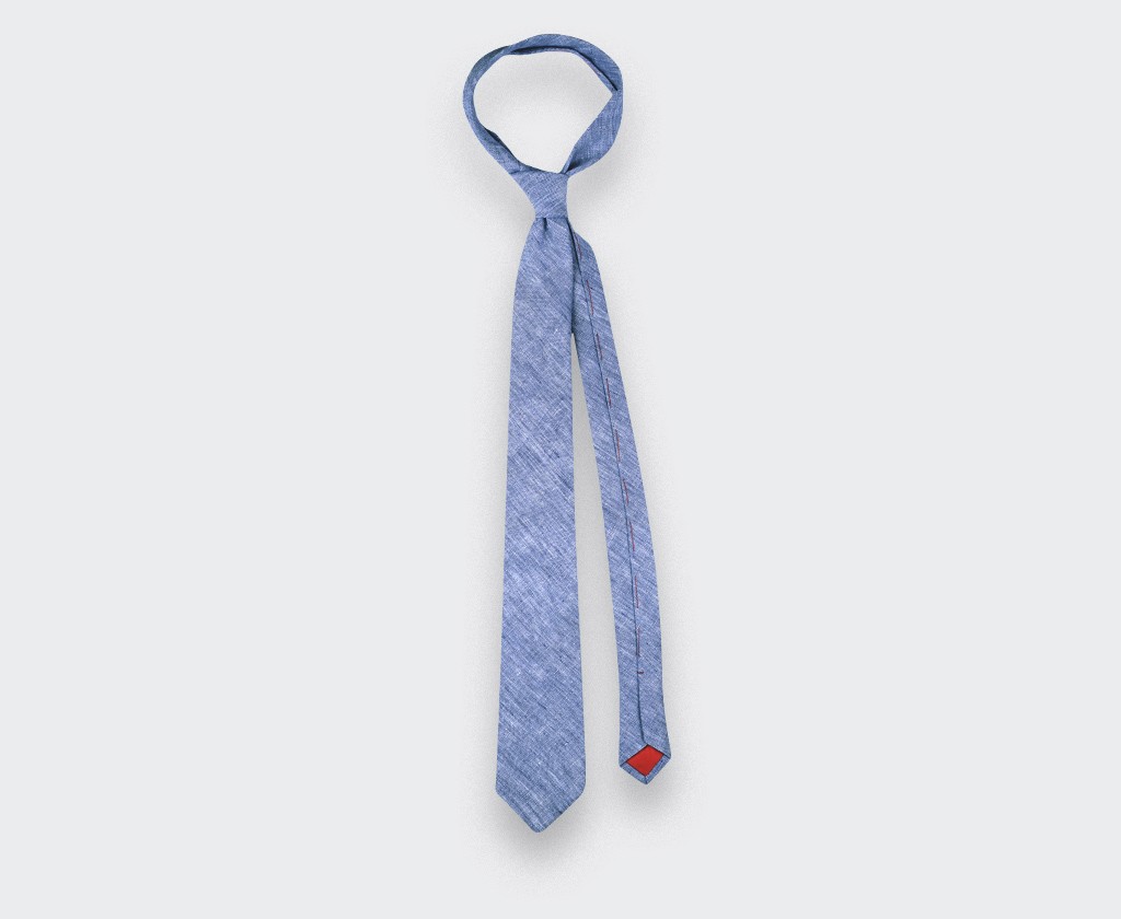 Washed Blue Linen Tie - Cinabre Paris