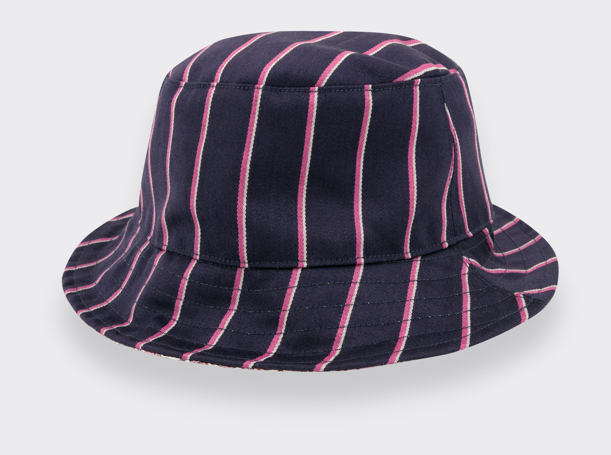 Flowery Reversible Navy blue Striped Bucket Hat - Made in France - Cinabre Paris