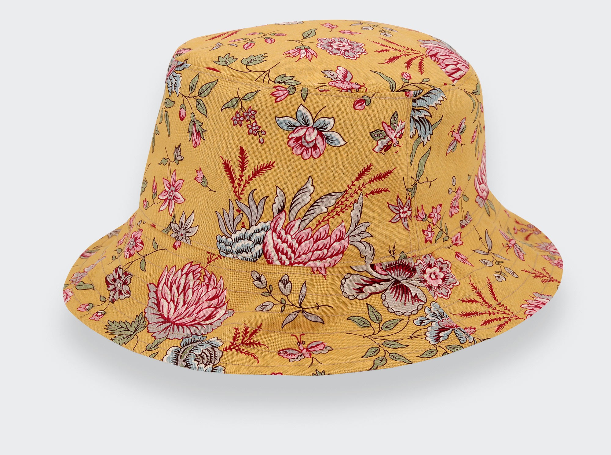 Mustard Flowery Bucket Hat - Made in France - Cinabre Paris