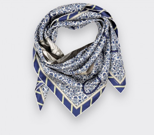 Spationaute White Blue Silk Scarf - Cinabre Paris