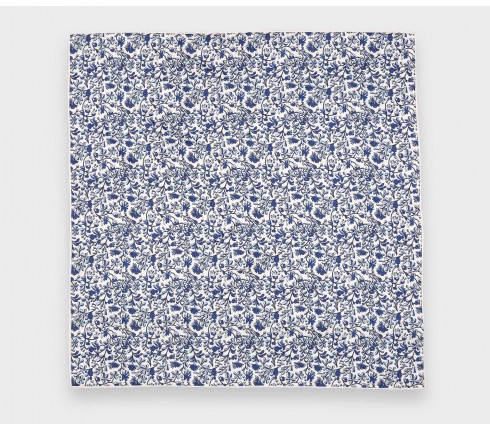 White Blue Flowery Pocket Square