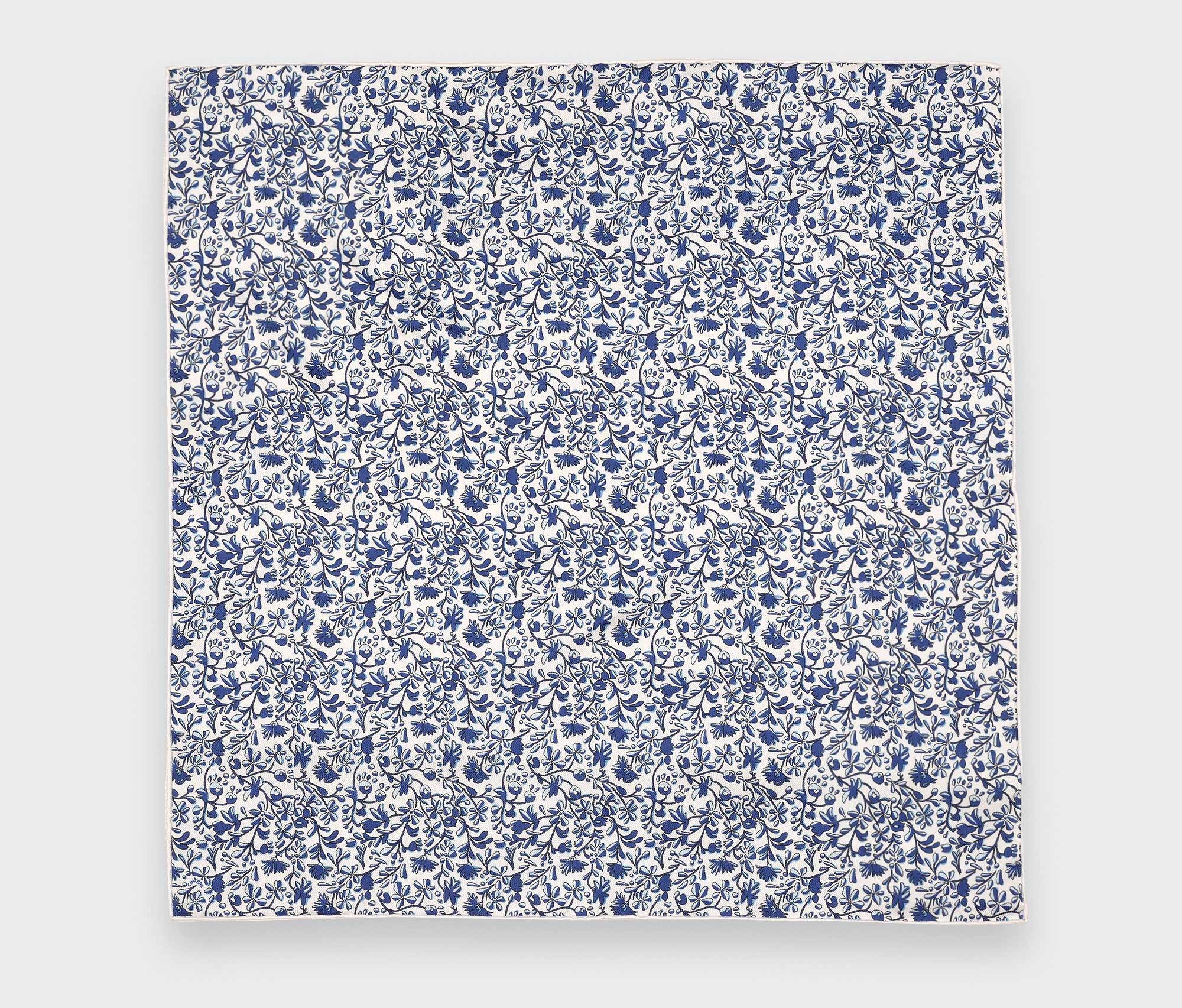 White Blue Flowery Pocket Square