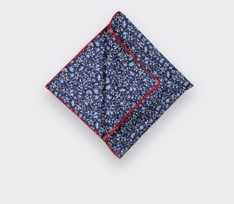 Navy Blue Flowery Pocket Square - Hand rolled in France - Cinabre Paris