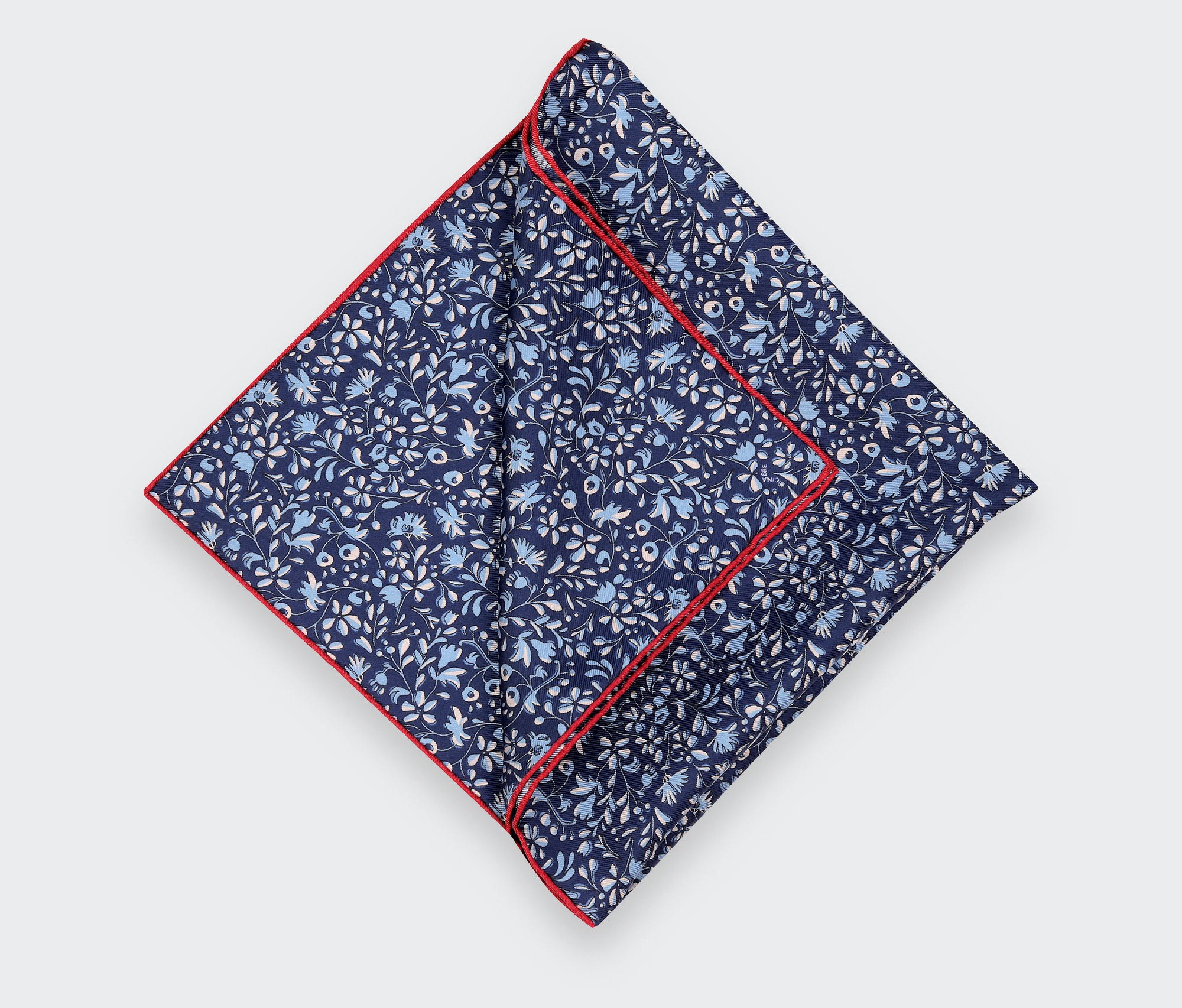 Navy Blue Flowery Pocket Square - Hand rolled in France - Cinabre Paris