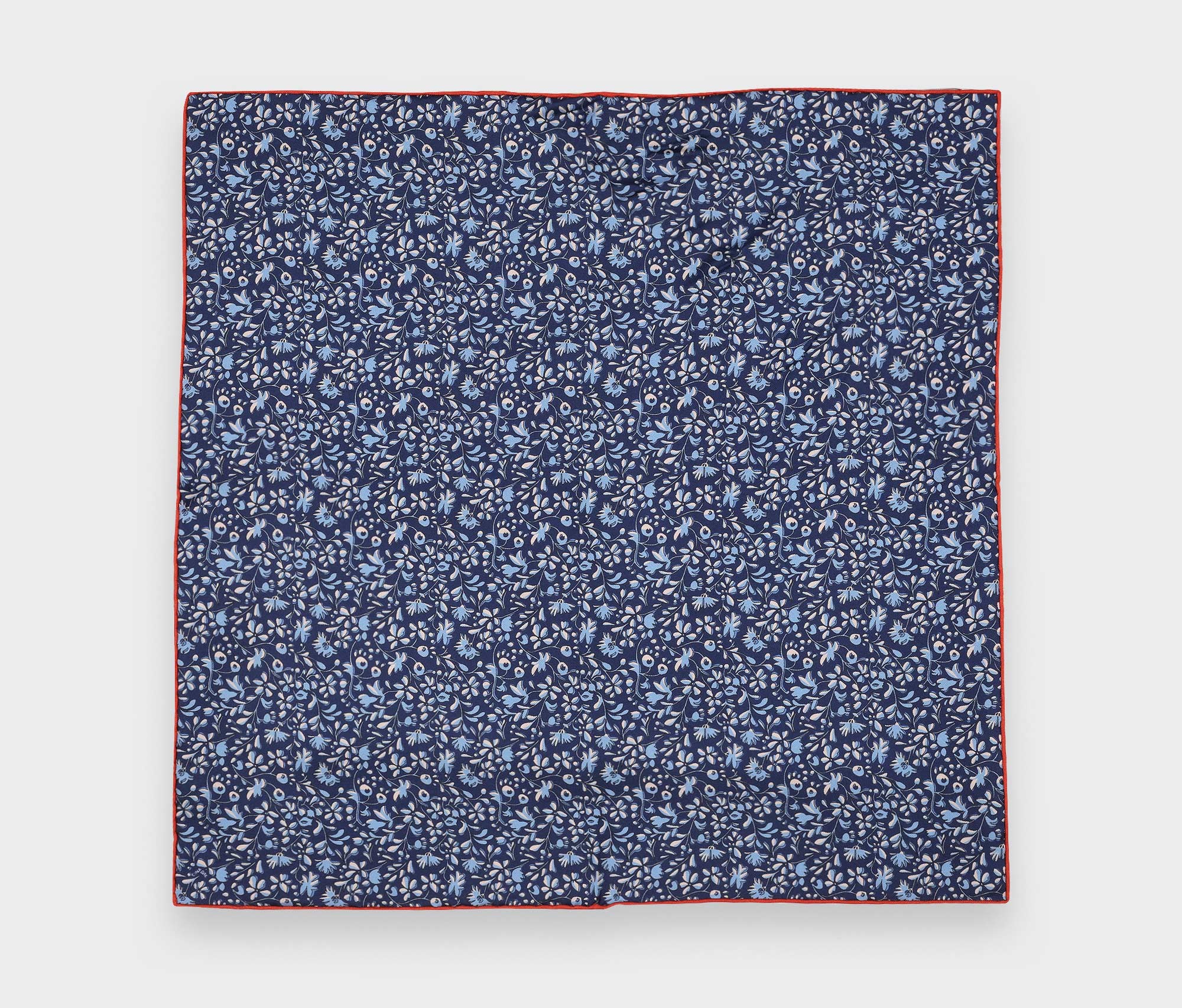 Navy Blue Flowery Pocket Square - Hand rolled in France - Cinabre Paris