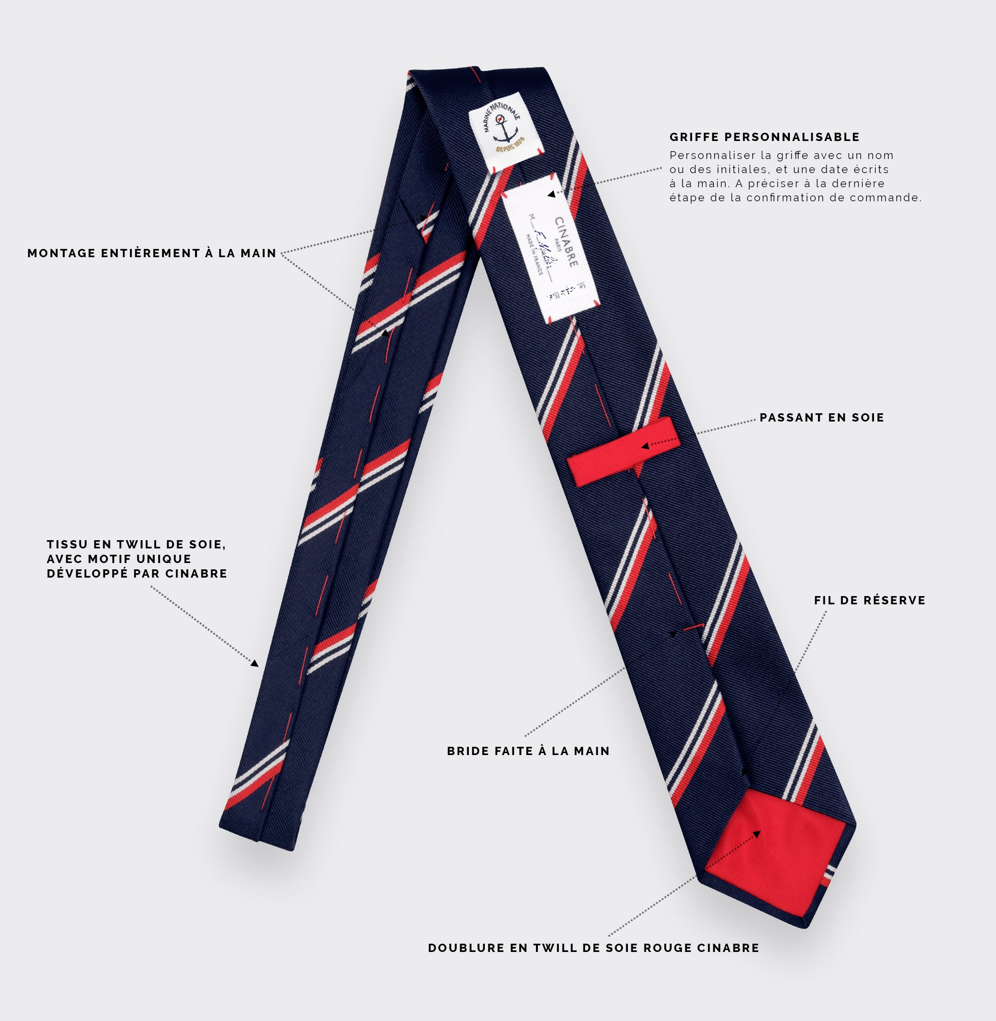 &quot;Marine Nationale&quot; Tie - Made in France - Cinabre Paris