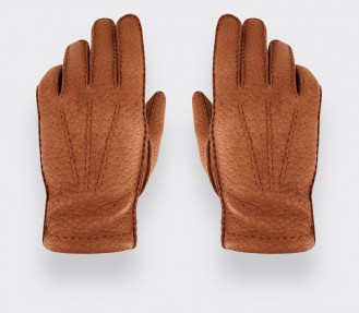 Peccary leather cognac gloves with cashmere lining - CINABRE Paris