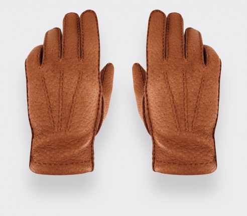 Peccary leather cognac gloves with cashmere lining - CINABRE Paris