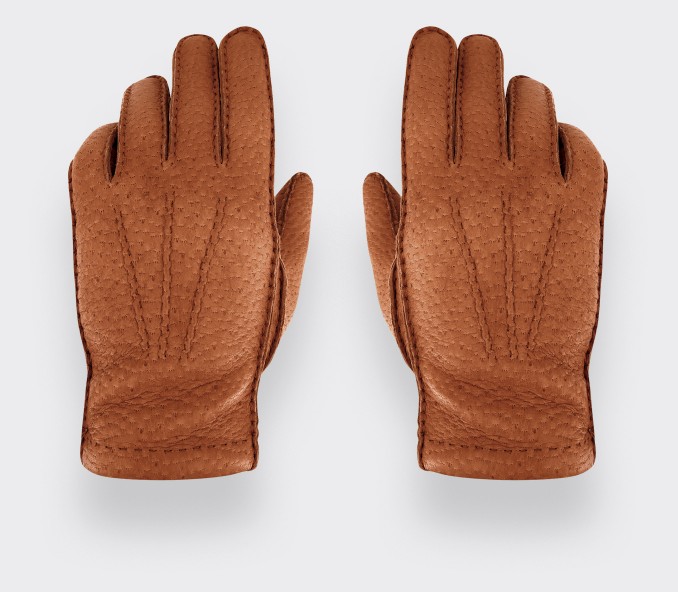 Peccary leather cognac gloves with cashmere lining - CINABRE Paris