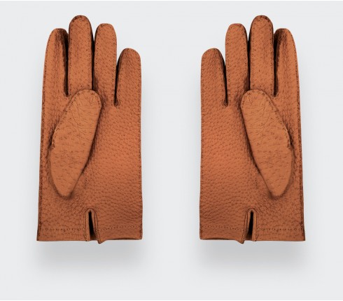 Peccary leather cognac gloves with cashmere lining - CINABRE Paris