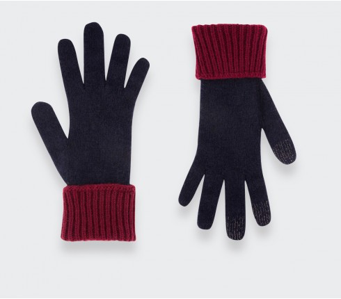 Burgundy Navy Regenerated Cashmere Gloves - Cinabre Paris