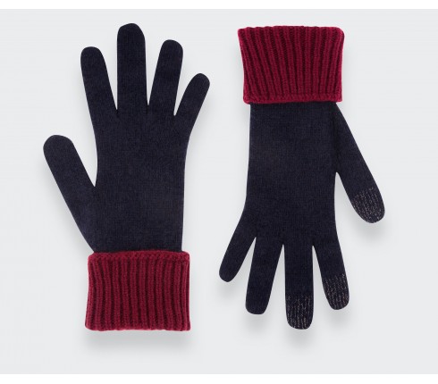 Burgundy Navy Regenerated Cashmere Gloves - Cinabre Paris