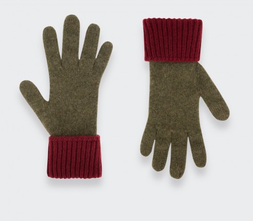 Burgundy Khaki Regenerated Cashmere Gloves - Cinabre Paris