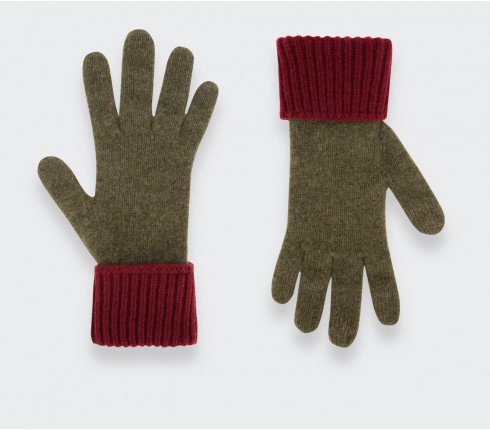 Gants Cachemire Recyclé Kaki Bordeaux - Cinabre Paris