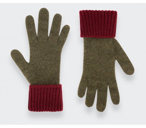 Gants Cachemire Recyclé Kaki Bordeaux - Cinabre Paris