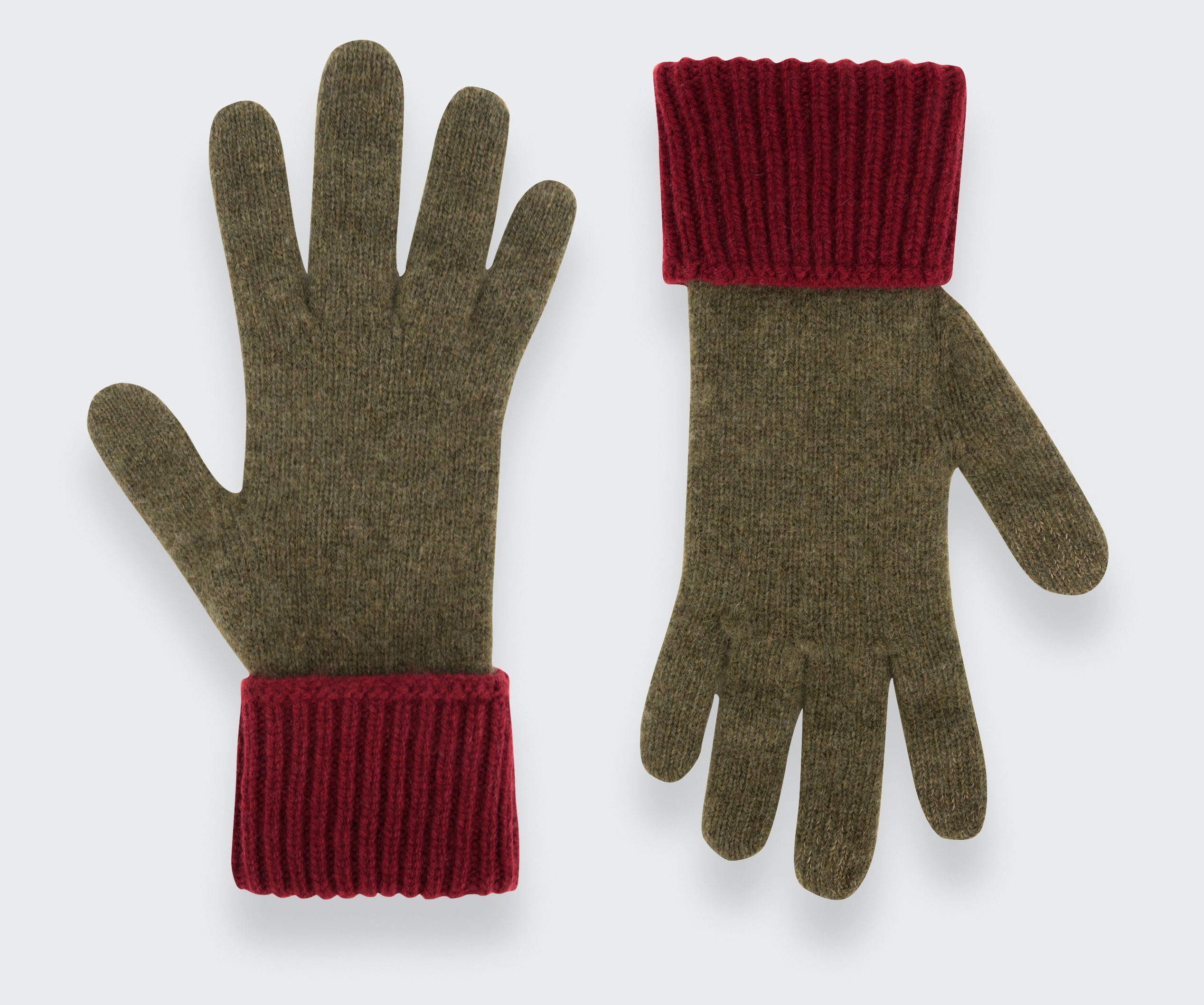 Gants Cachemire Recyclé Kaki Bordeaux - Cinabre Paris