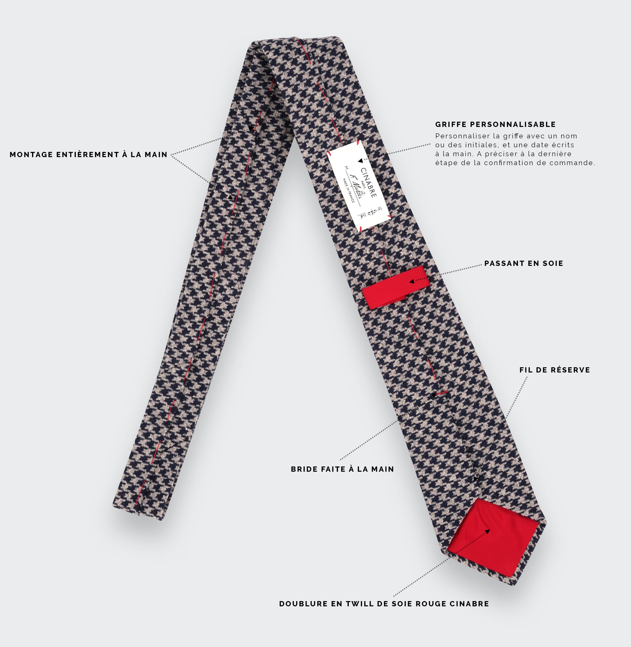 Made in France Grey Houndstooth Tie - Cinabre Paris