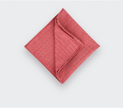 CINABRE Paris - Wool Pocket Square - Red Herringbone  - Hand Made