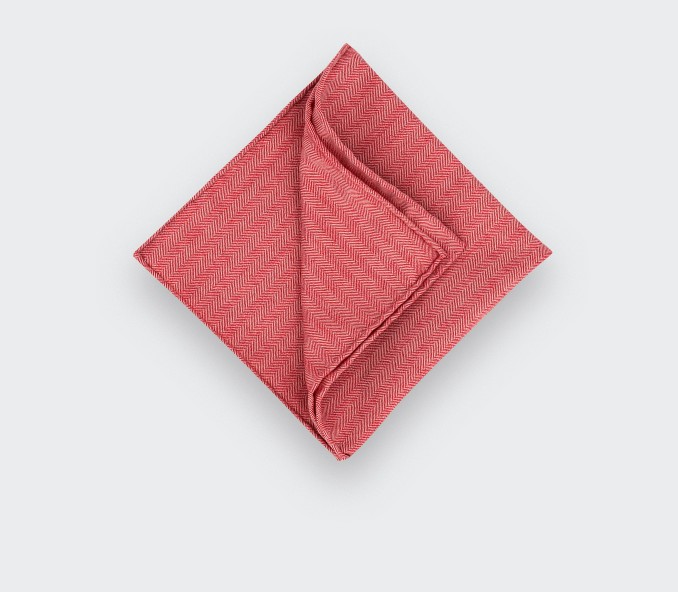 CINABRE Paris - Wool Pocket Square - Red Herringbone  - Hand Made