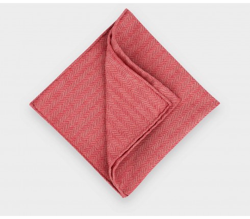 CINABRE Paris - Wool Pocket Square - Red Herringbone  - Hand Made