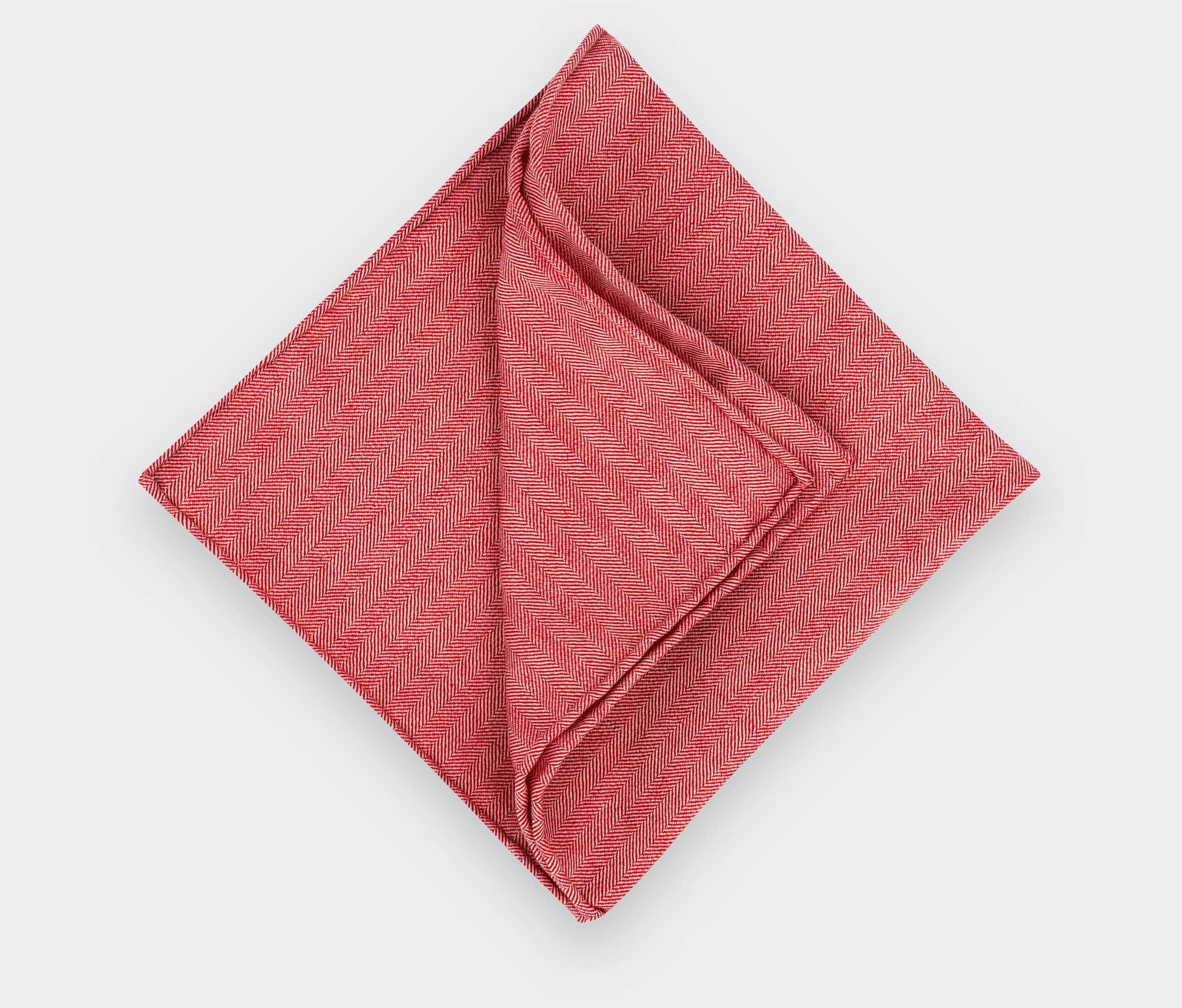 CINABRE Paris - Wool Pocket Square - Red Herringbone  - Hand Made