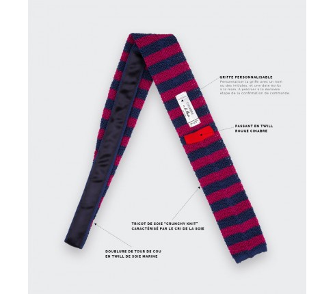 Fuchsia Navy Striped Knitted Tie - Silk - Cinabre Paris